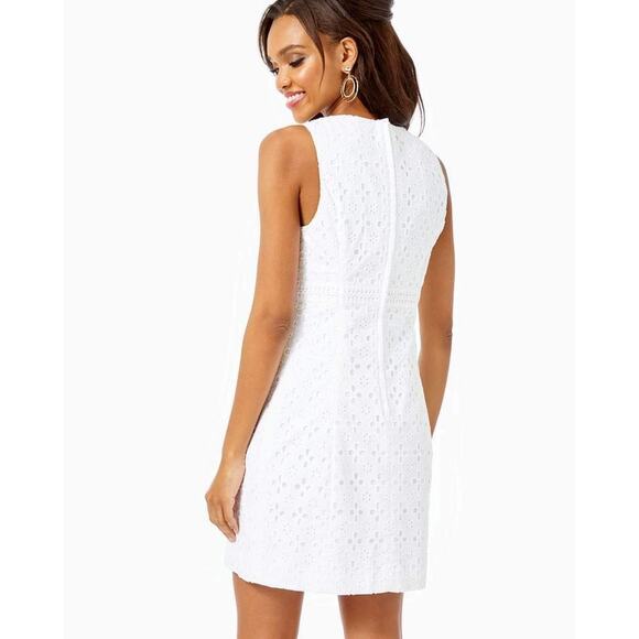 Lilly Pulitzer Railee Resort White Floral Cross Eyelet Shift Dress Size 0 - Picture 3 of 14